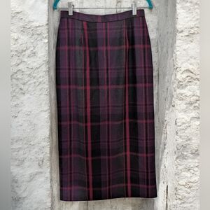 Vintage Lindor Wool Blend Plaid Midi Skirt Size Medium Pencil Skirt Lined